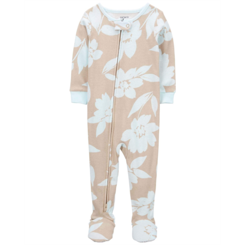 Carters Blue/Khaki Baby 1-Piece Floral 100% Snug Fit Cotton Footie Pajamas