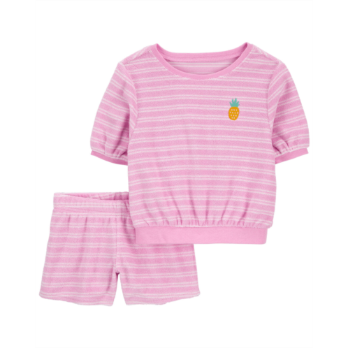 Carters Pink Stripes Baby Embroidered Terry Set