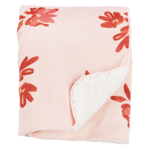 Carters Pink Baby Plush Floral Blanket