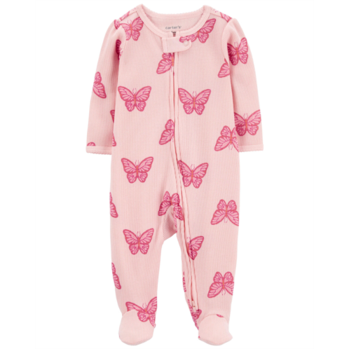 Carters Pink Baby Butterfly 2-Way Zip Thermal Sleep & Play