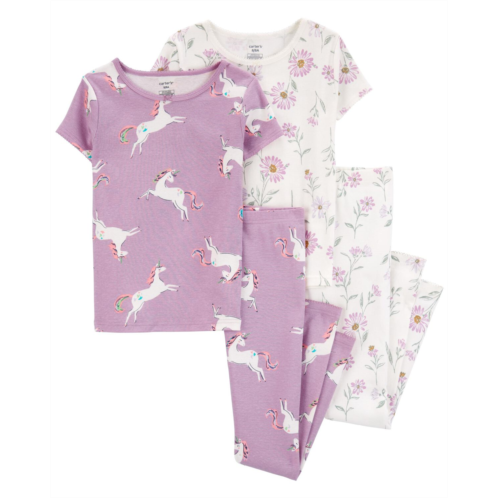 Carters Purple/White Kid 4-Piece 100% Snug Fit Cotton Pajamas