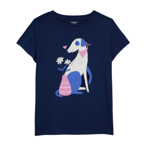 Carters Navy Kid Dog and Flowers Graphic Tee