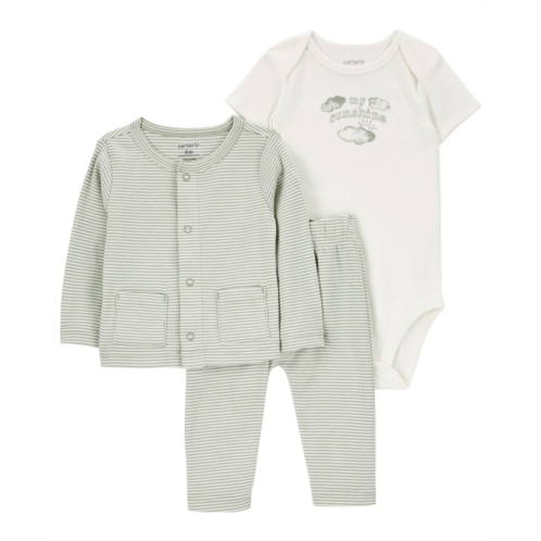 Carters White/Green Baby 3-Piece Little Cardigan Set