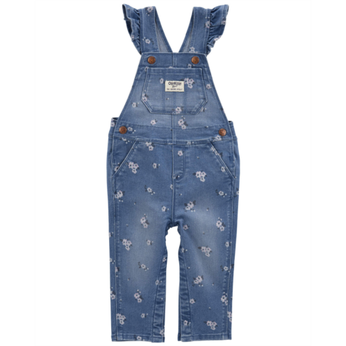 Carters Blue Baby Floral Print Ruffle Stretch Denim Overalls