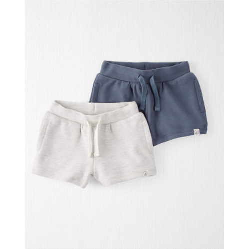 Carters Heather Grey, Coastal Blue Baby 2-Pack Organic Cotton Textured Shorts