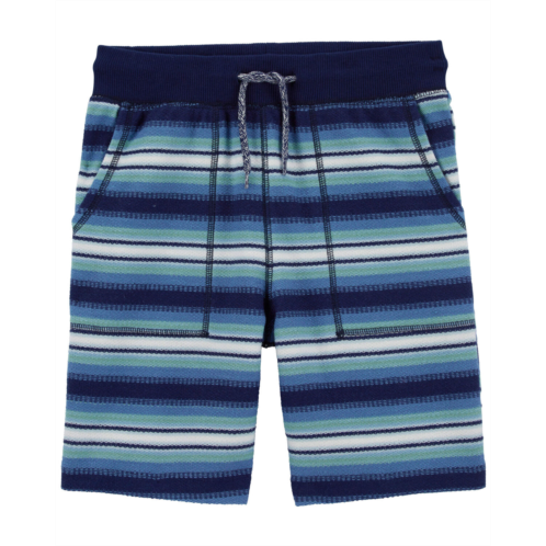 Carters Blue Kid Striped Ribbed Knit Drawstring Shorts