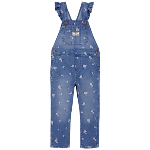 Carters Blue Toddler Floral Print Ruffle Stretch Denim Overalls