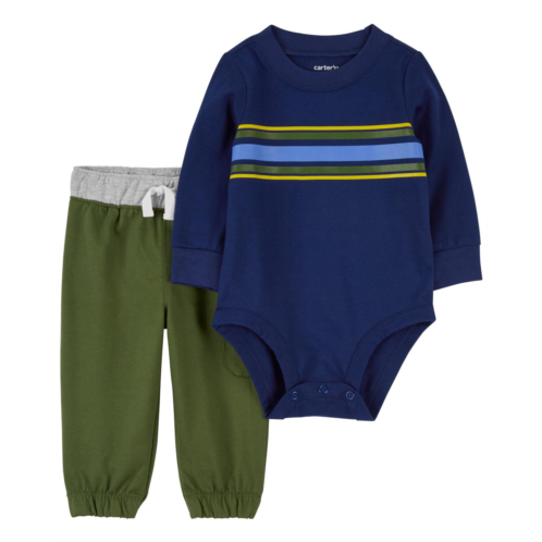 Carters Navy/Green Baby 2-Piece Striped Bodysuit Pant Set