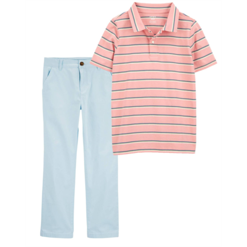 Carters Multi Kid 2-Piece Striped Jersey Polo & Flat-Front Pants Set