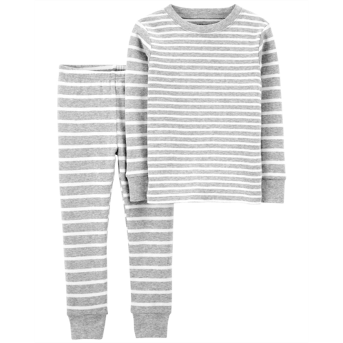 Carters Grey Kid 2-Piece Striped Snug Fit Cotton Pajamas