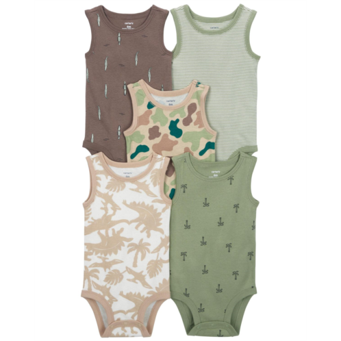 Carters Green/Brown Baby 5-Pack Dinosaur Sleeveless Bodysuits