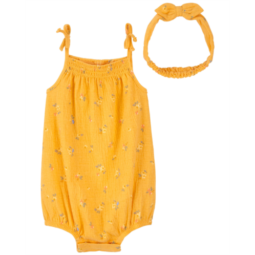 Carters Burnt Gold Baby 2-Piece Floral Print Crinkle Jersey Bodysuit Set