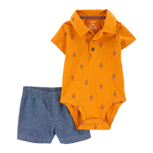 Carters Yellow/Blue Baby 2-Piece Pineapple Polo Bodysuit & Short Set