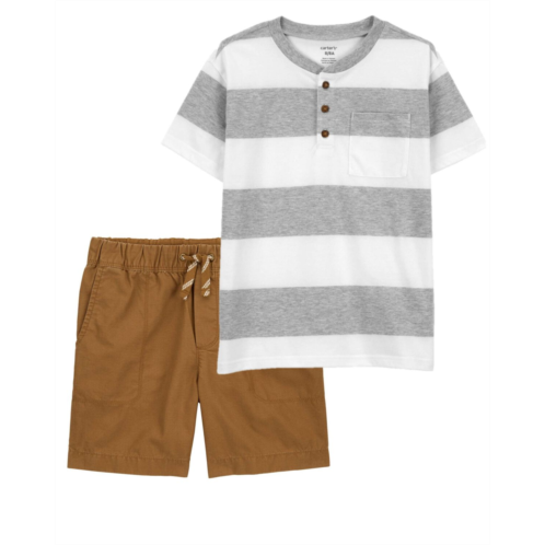 Carters Multi Kid 2-Piece Striped Jersey Henley & Pull-On Shorts Set