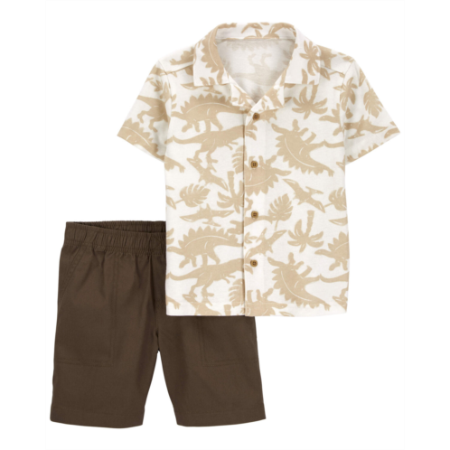 Carters Brown Toddler 2-Piece Dinosaur Button-Front Shirt & Short Set