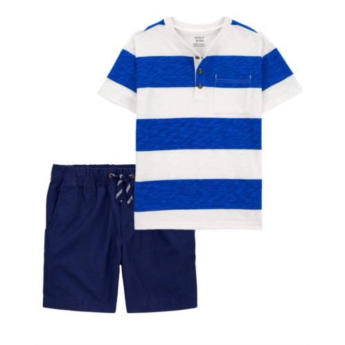 Carters Multi Kid 2-Piece Striped Jersey Henley & Pull-On Shorts Set
