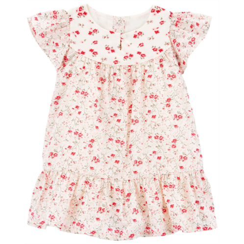 Carters Cream Baby Floral Print Flutter Dress