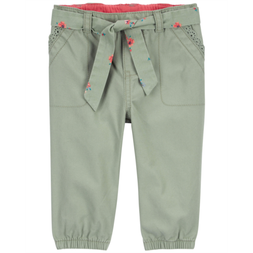 Carters Olive Green Baby Belted Eyelet Joggers