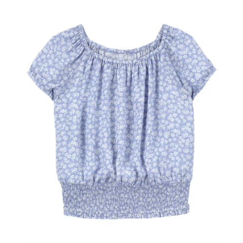 Carters Blue Kid Floral Print Smocked Top Made With LENZING ECOVERO