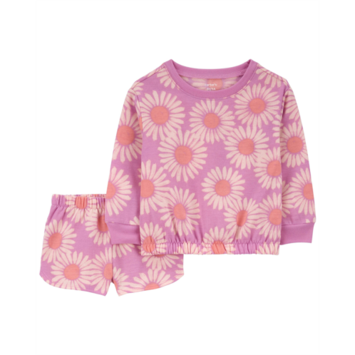 Carters Pink Toddler 2-Piece Daisy French Terry Pajamas