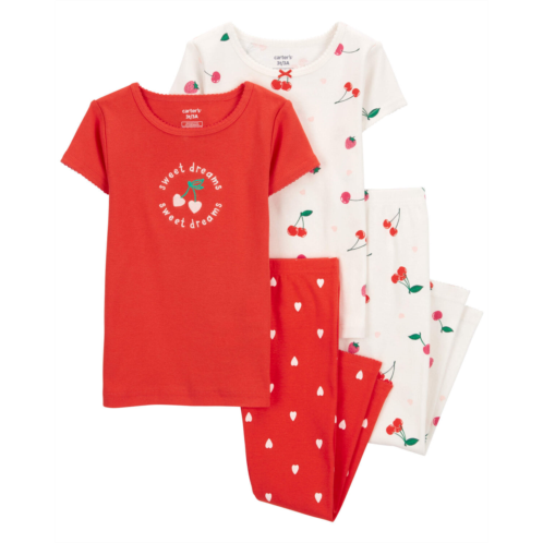 Carters Red Baby 4-Piece Cherry 100% Snug Fit Cotton Pajamas