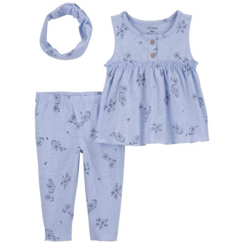 Carters Blue Baby 3-Piece Floral Little Outfit Set