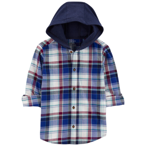 Carters Navy Kid Plaid Hooded Button-Front Shirt