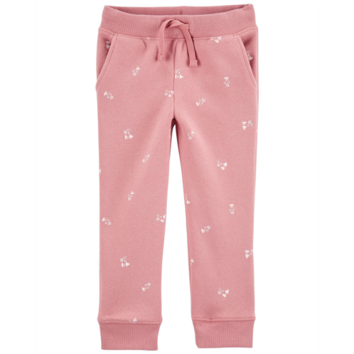 Carters Pink Baby Floral Heart Print Pull-On Fleece Pants