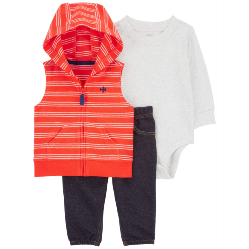 Carters Orange Baby 3-Piece Striped Little Jacket Set