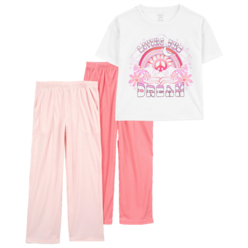 Carters Pink Kid 3-Piece Cropped Pajama Tee & Pants Set