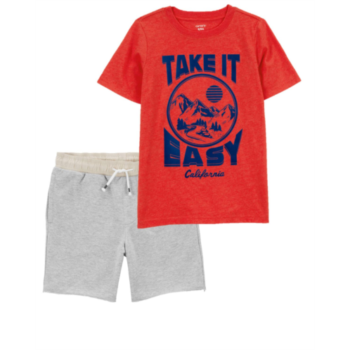 Carters Multi Kid 2-Piece Take It Easy Graphic Tee & Pull-On Knit Shorts Set