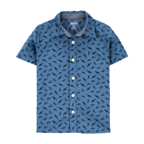 Carters Blue Toddler Shark Print Button-Front Short Sleeve Shirt