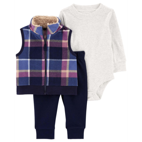 Carters Navy/Heather Baby 3-Piece Plaid Little Vest Set