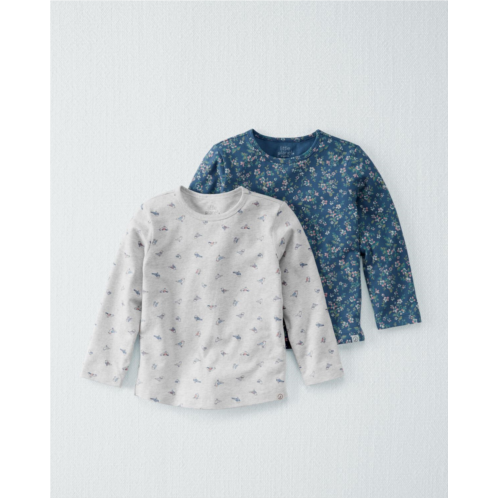 Carters Oatmeal Heather, Blue Meadow Floral Toddler Organic Cotton 2-Pack Tees