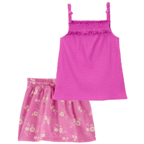Carters Pink Baby 2-Piece Textured Smocked Tank & Jersey Skort Set
