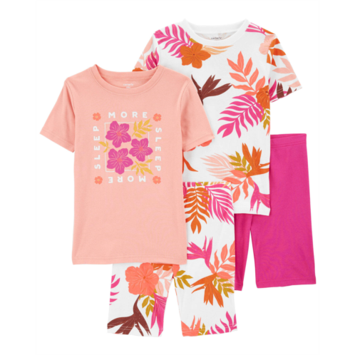 Carters Pink/White Kid 4-Piece Floral 100% Snug Fit Cotton Pajamas