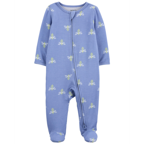 Carters Blue Baby Bee Print Zip-Up PurelySoft Sleep & Play Pajamas