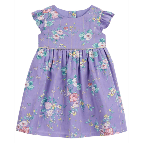 Carters Purple Baby Metallic Stripe Floral Print Dress