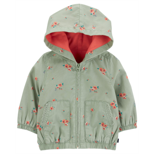 Carters Olive Green Baby Floral Print Hooded Jacket