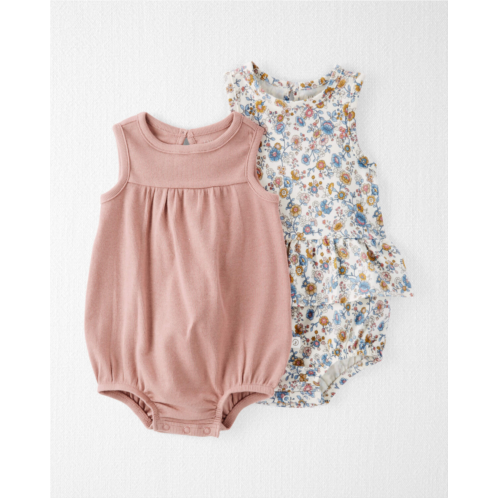 Carters Vintage Floral, Dusty Rose Baby 2-Pack Organic Cotton Bubble Bodysuits