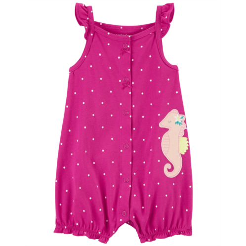 Carters Pink Baby Seahorse Snap-Up Cotton Romper