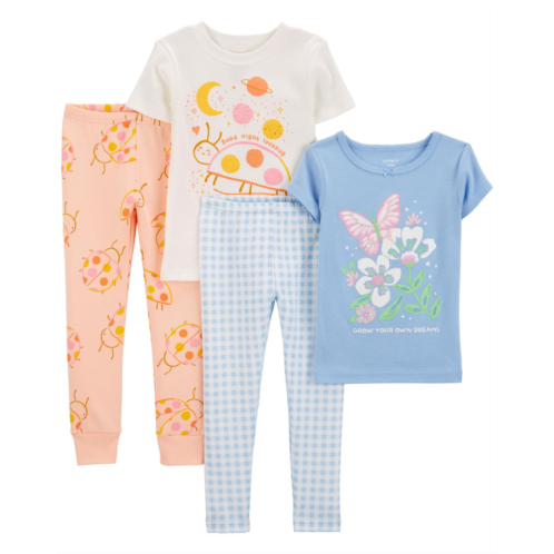 Carters Blue/Peach Baby 4-Piece 100% Snug Fit Cotton Pajamas