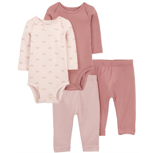 Carters Pink Baby 4-Piece PurelySoft Long-Sleeve Bodysuits & Pants Set