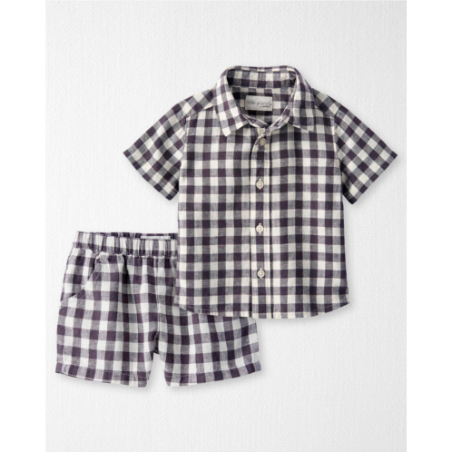 Carters Charcoal Baby 2-Piece Gingham Set Made With Linen and LENZING ECOVERO