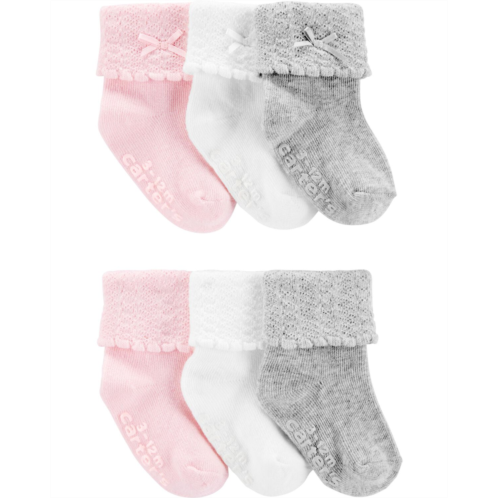 Carters Grey/White/Pink Baby 6-Pack Crew Booties