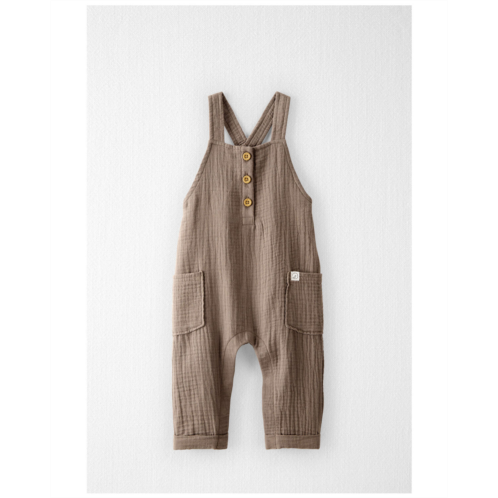 Carters Happy Otter Baby Organic Cotton Gauze Overalls in Taupe