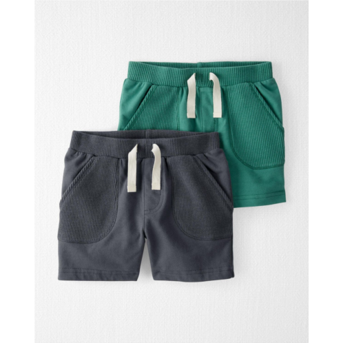 Carters Charcoal, Green Toddler 2-Pack Organic Cotton Waffle Knit Shorts