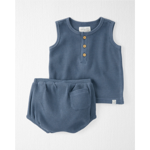 Carters Coastal Blue Baby 2-Piece Waffle Knit Bubble Shorts Set Made with Organic Cotton