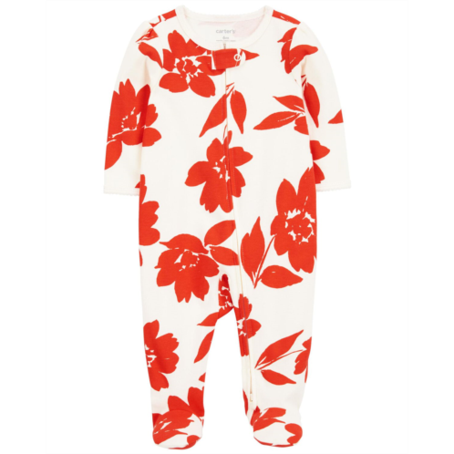 Carters Ivory/Red Baby 2-Way Zip Floral Cotton Sleep & Play Pajamas