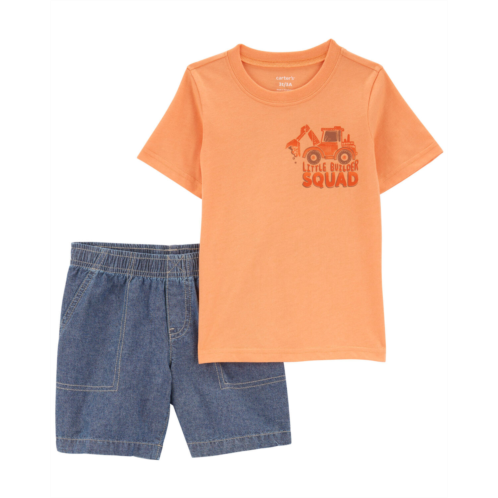 Carters Orange/Navy Toddler 2-Piece Construction Tee & Denim Short Set